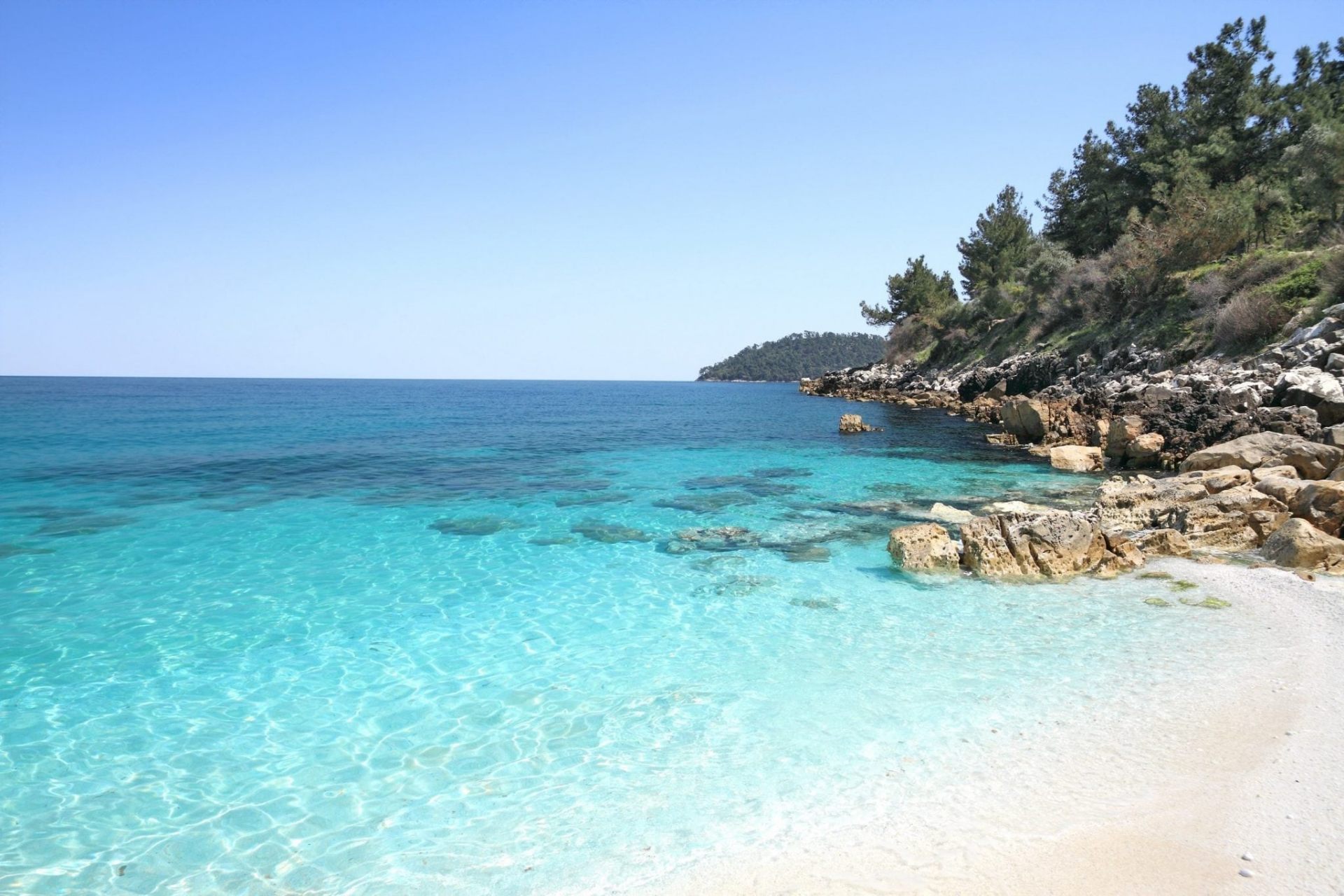 Turquoise, shallow, clear